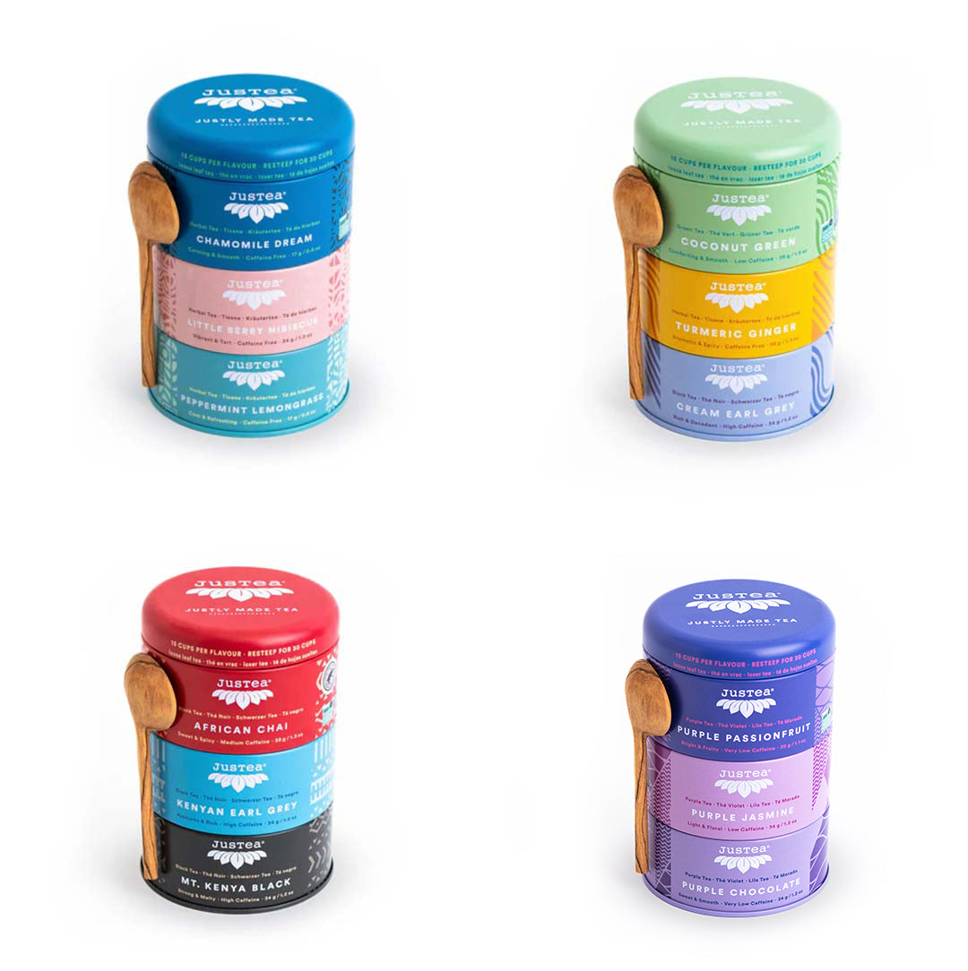 JusTea Tea Trio 4er Paket - mit Holzlöffel